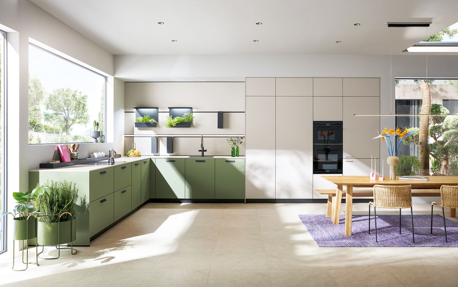 Next125 L-Küche modern Kieselgrau Olivgrün